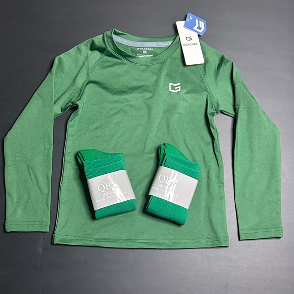 Gradual Other - Gradual Youth XS Green Baseball Shirt + QBX 5-7yr Socks Set NWT